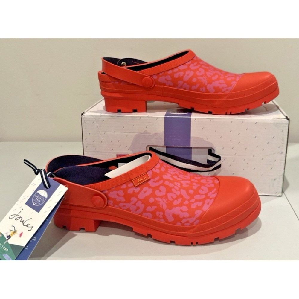 Joules Women Size 10 Slip On Welly Clog Red Bee Leopard Waterproof Gardening